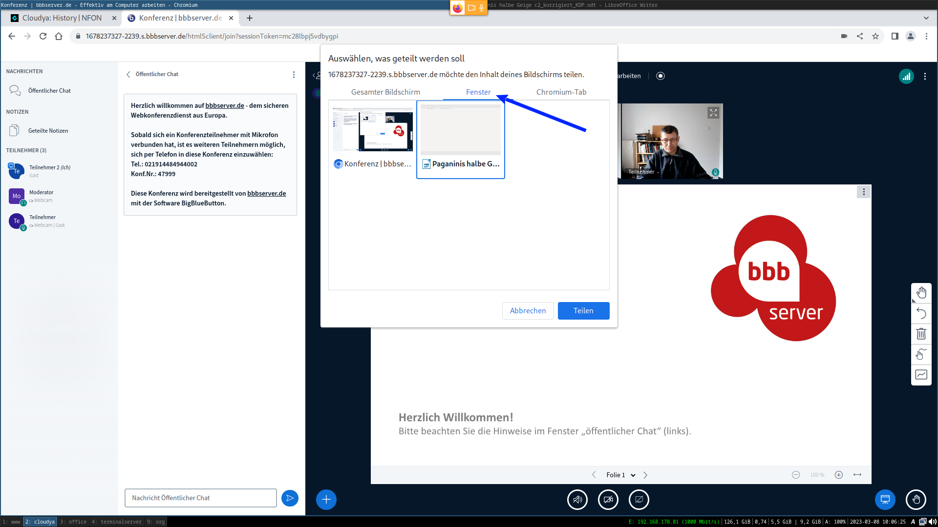 Bildschirm freigeben: Auswahl in Chromium bzw. Google Chrome